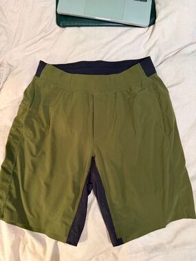 lululemon athletica Olive Green Athletic Shorts with Black Waistband